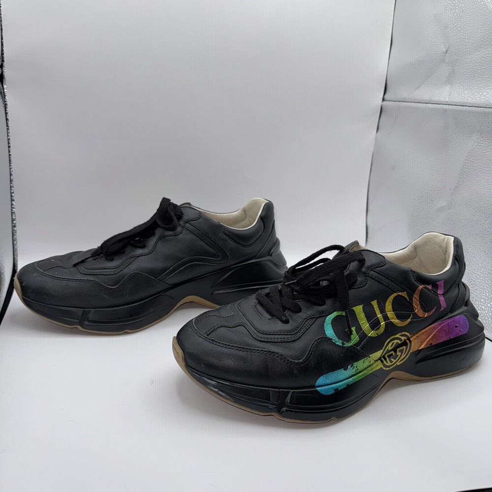 Gucci Men's 11 Black Rhyton Iridescent Rainbow Logo Apollo Nero Sneaker Shoes - Picture 7 of 13